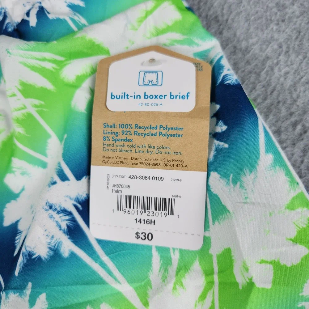 Thereabouts Board Shorts Boys 14/16H Husky Blue Green Palm Tree Ombre Swimwear‎